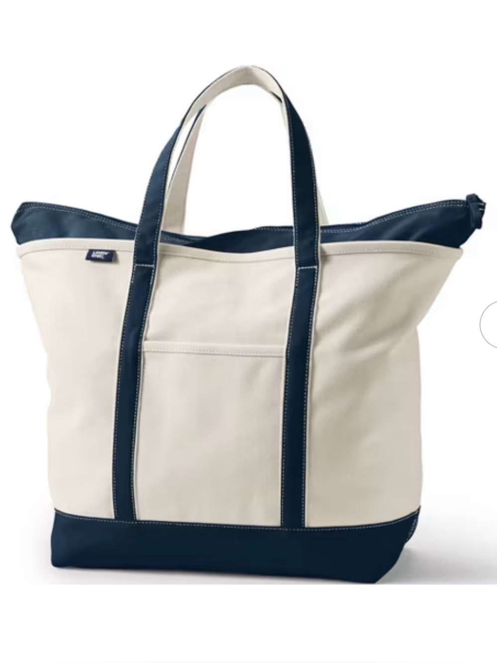Lands’ End Natural Navy Canvas Tote Bag Large Shopper NWT